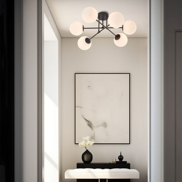 Тавански Црн Лустер Со 6 Опал Топки - BLC Ceiling Light BV01-00113