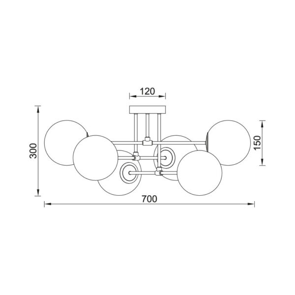 Тавански Црн Лустер Со 6 Опал Топки - BLC Ceiling Light BV01-00113