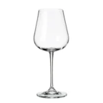 Clear wine glass on a white background, empty and centered
